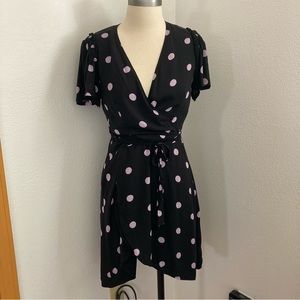 Paige Purple Polka Dot Black Wrap Mini Dress Small